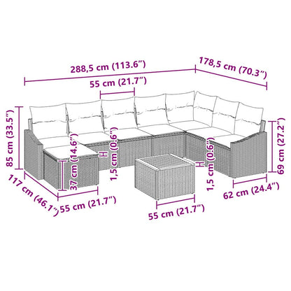 Gartensofa-set mit Kissen 9 pcs Schwarz Poly-Rattan