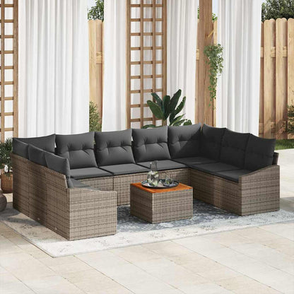 Gartensofa-set mit Kissen 10 pcs Grau Poly-Rattan