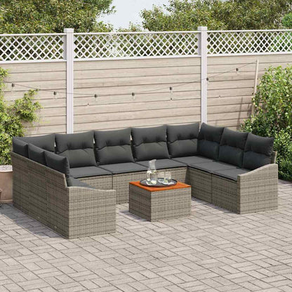 Gartensofa-set mit Kissen 10 pcs Grau Poly-Rattan