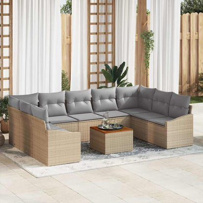 Gartensofa-set mit Kissen 10 pcs Beige Poly-Rattan