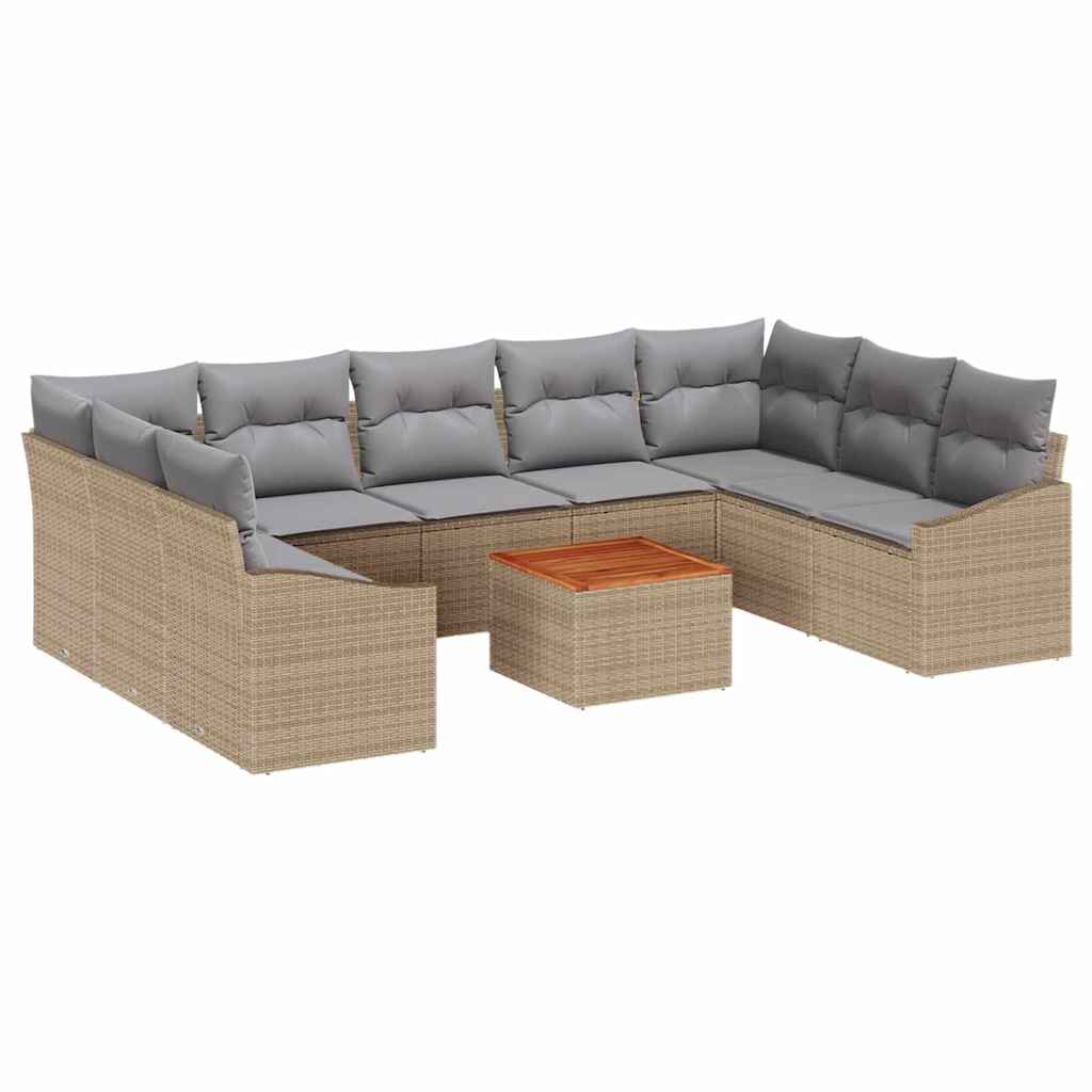 Gartensofa-set mit Kissen 10 pcs Beige Poly-Rattan