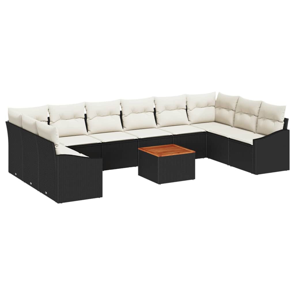 Gartensofa-set mit Kissen 11 pcs Schwarz Poly-Rattan