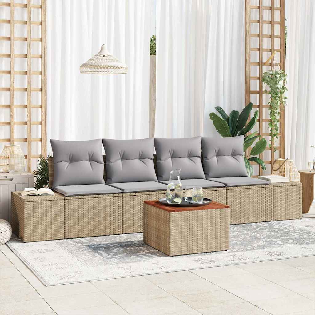 Garten-Sofa-Set mit Kissen 5 pcs Beige Poly Rattan