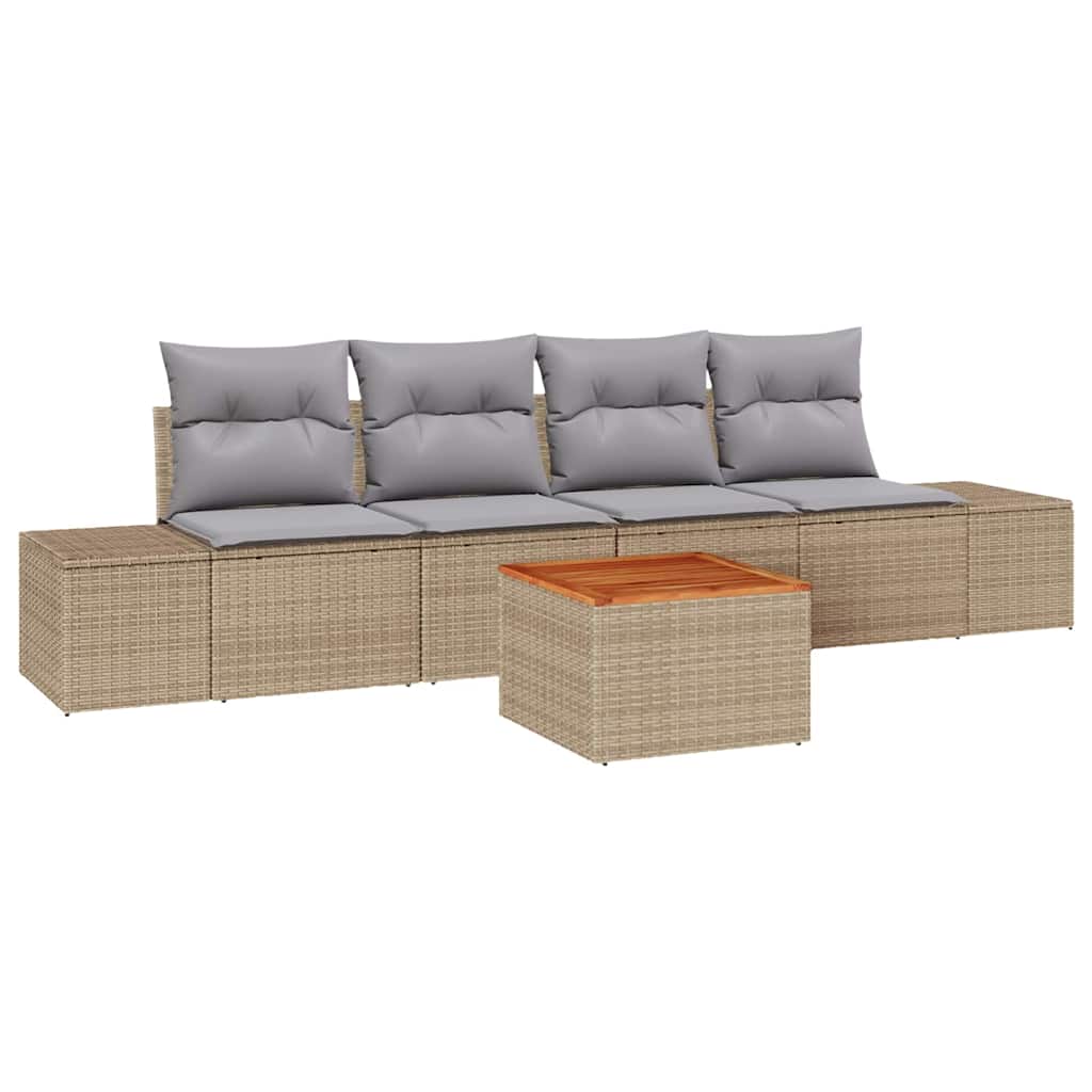 Garten-Sofa-Set mit Kissen 5 pcs Beige Poly Rattan