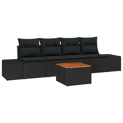 Garten-Sofa-Set mit Kissen 5 pcs Schwarz Poly Rattan
