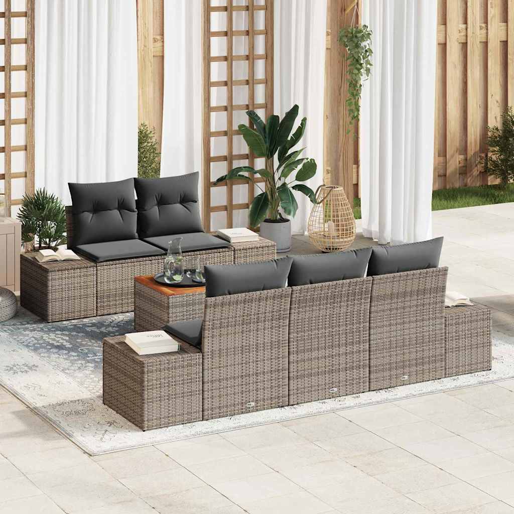 Gartensofa-set mit Kissen 6 pcs Grau Poly-Rattan