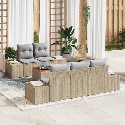 Gartensofa-set mit Kissen 6 pcs Beige Poly-Rattan