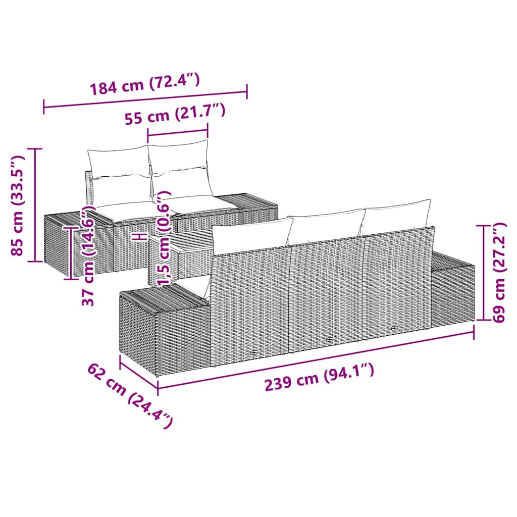 Gartensofa-set mit Kissen 6 pcs Beige Poly-Rattan