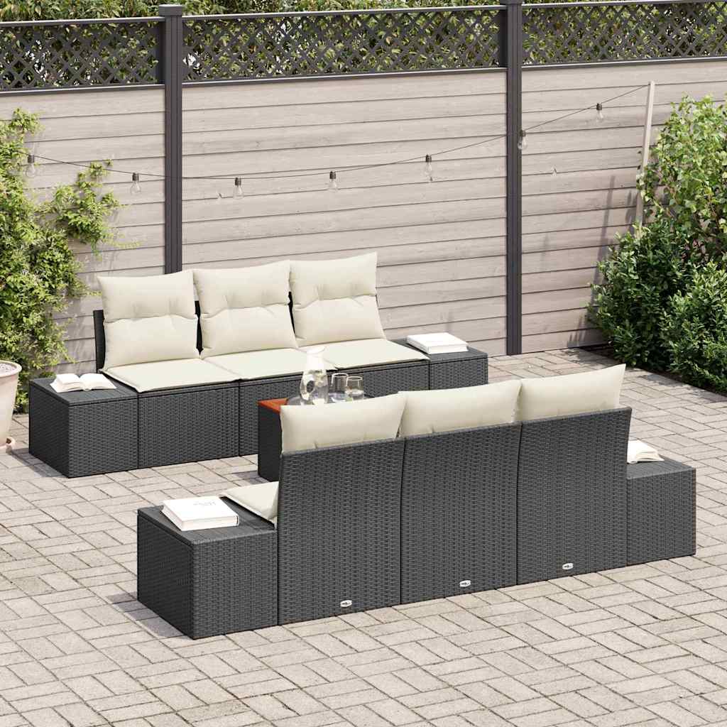 Gartensofa-set mit Kissen 7 pcs Schwarz Poly-Rattan