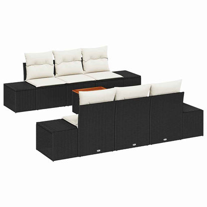 Gartensofa-set mit Kissen 7 pcs Schwarz Poly-Rattan