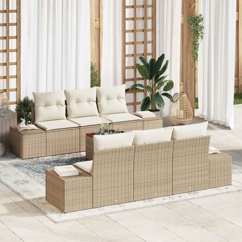 vidaXL Salon de jardin avec coussins 7 pcs Beige Rotin PE