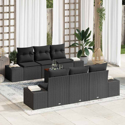 Gartensofa-set mit Kissen 7 pcs Schwarz Poly-Rattan