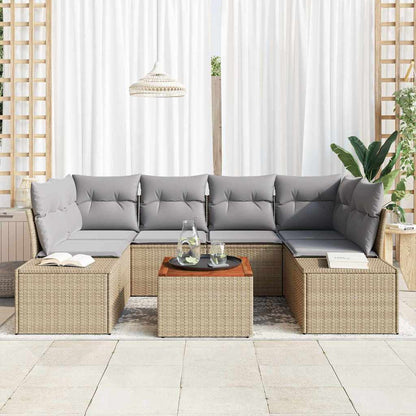 Gartensofa-set mit Kissen 7 pcs Beige Poly-Rattan