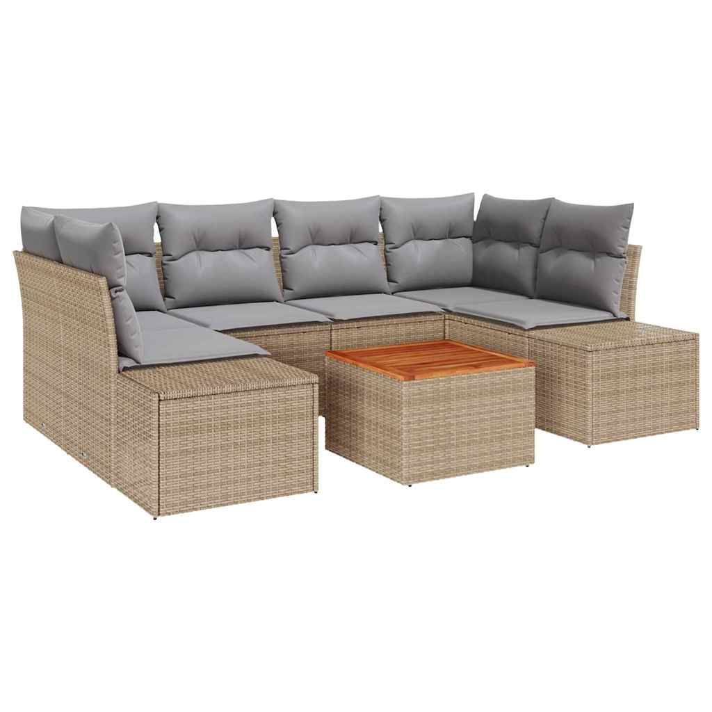 Gartensofa-set mit Kissen 7 pcs Beige Poly-Rattan