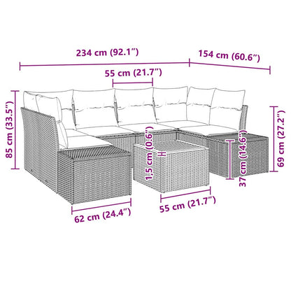 Gartensofa-set mit Kissen 7 pcs Beige Poly-Rattan