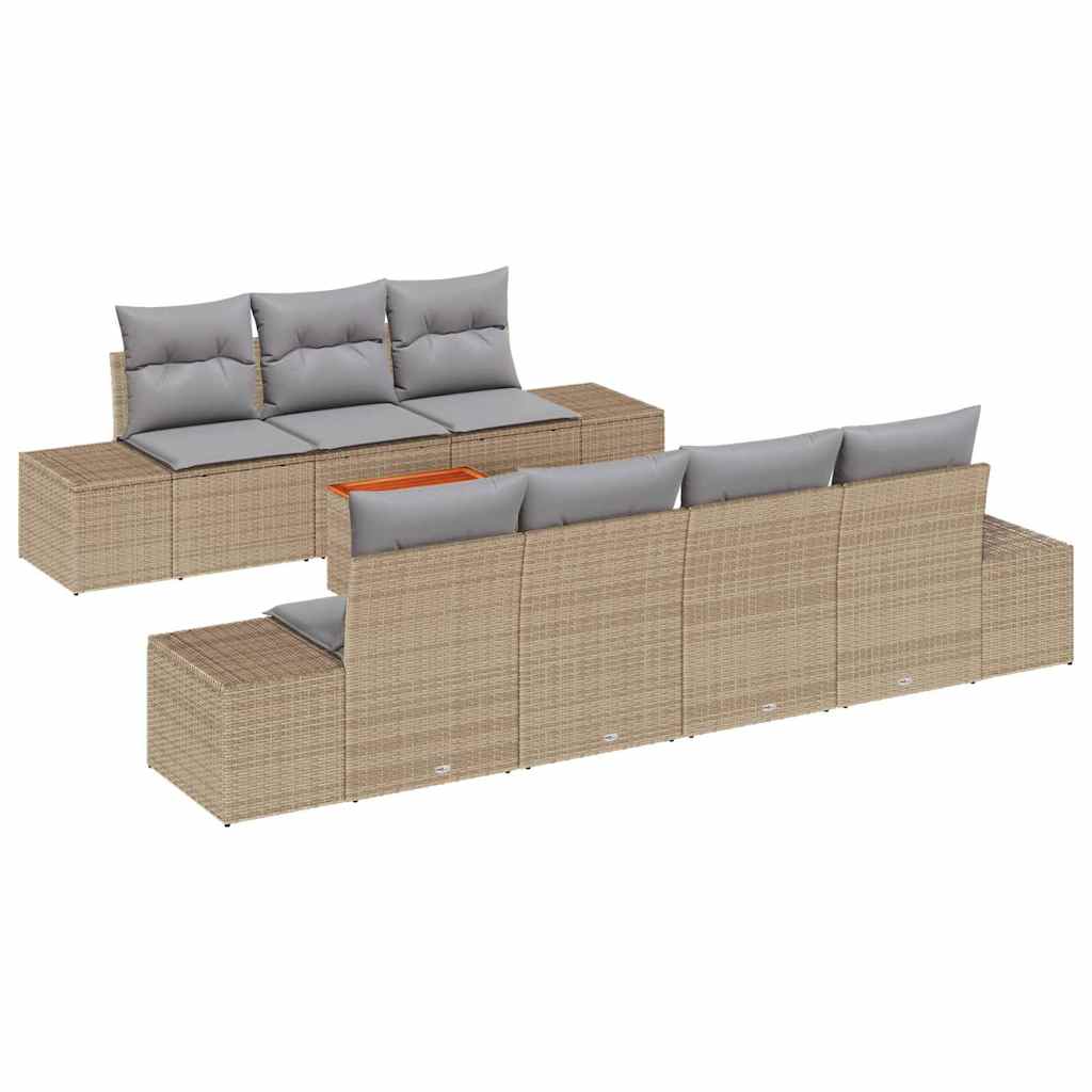 Gartensofa-set mit Kissen 8 pcs Beige Poly-Rattan