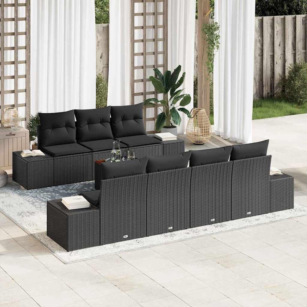 Gartensofa-set mit Kissen 8 pcs Schwarz Poly-Rattan