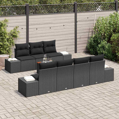 Gartensofa-set mit Kissen 8 pcs Schwarz Poly-Rattan