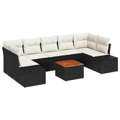 Gartensofa-set mit Kissen 8 pcs Schwarz Poly-Rattan