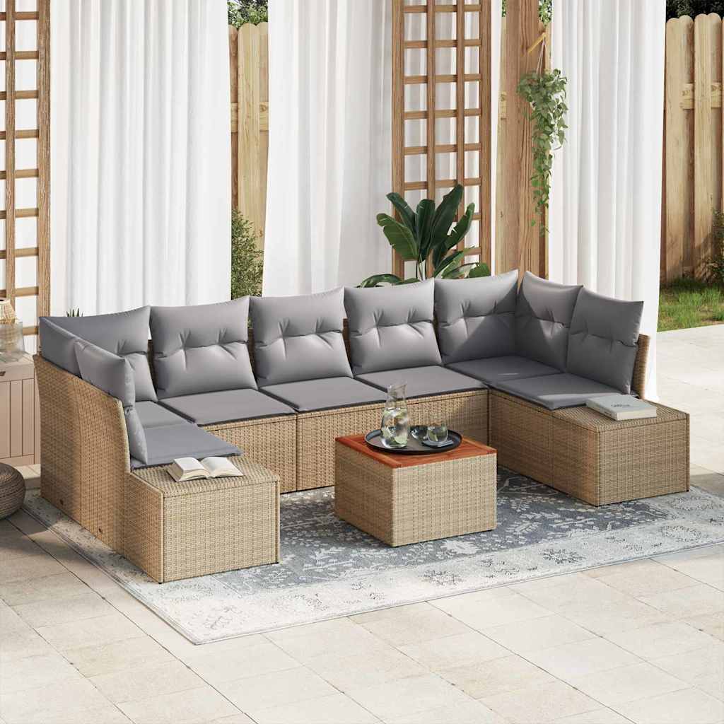 Gartensofa-set mit Kissen 8 pcs Beige Poly-Rattan