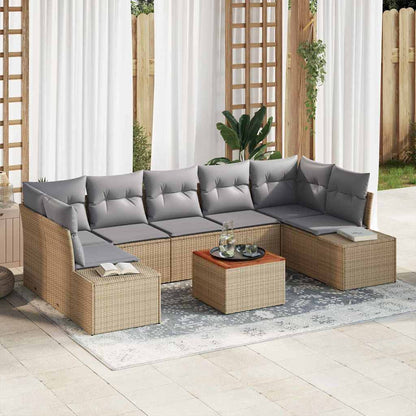 Gartensofa-set mit Kissen 8 pcs Beige Poly-Rattan