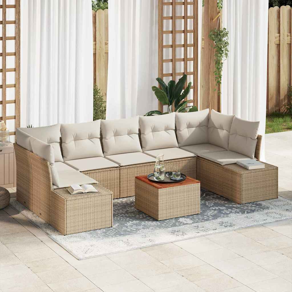 Gartensofa-set mit Kissen 8 pcs Beige Poly-Rattan