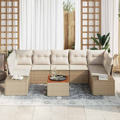 Gartensofa-set mit Kissen 8 pcs Beige Poly-Rattan