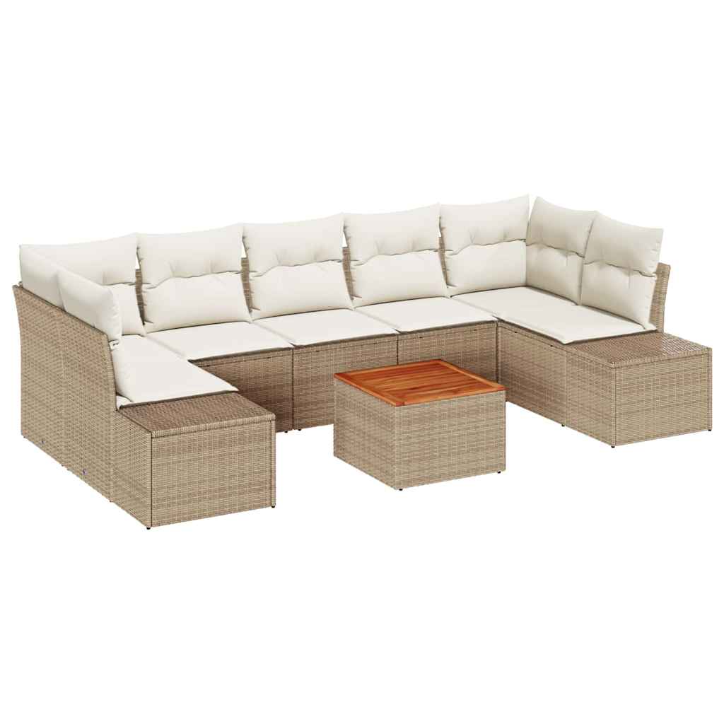 Gartensofa-set mit Kissen 8 pcs Beige Poly-Rattan