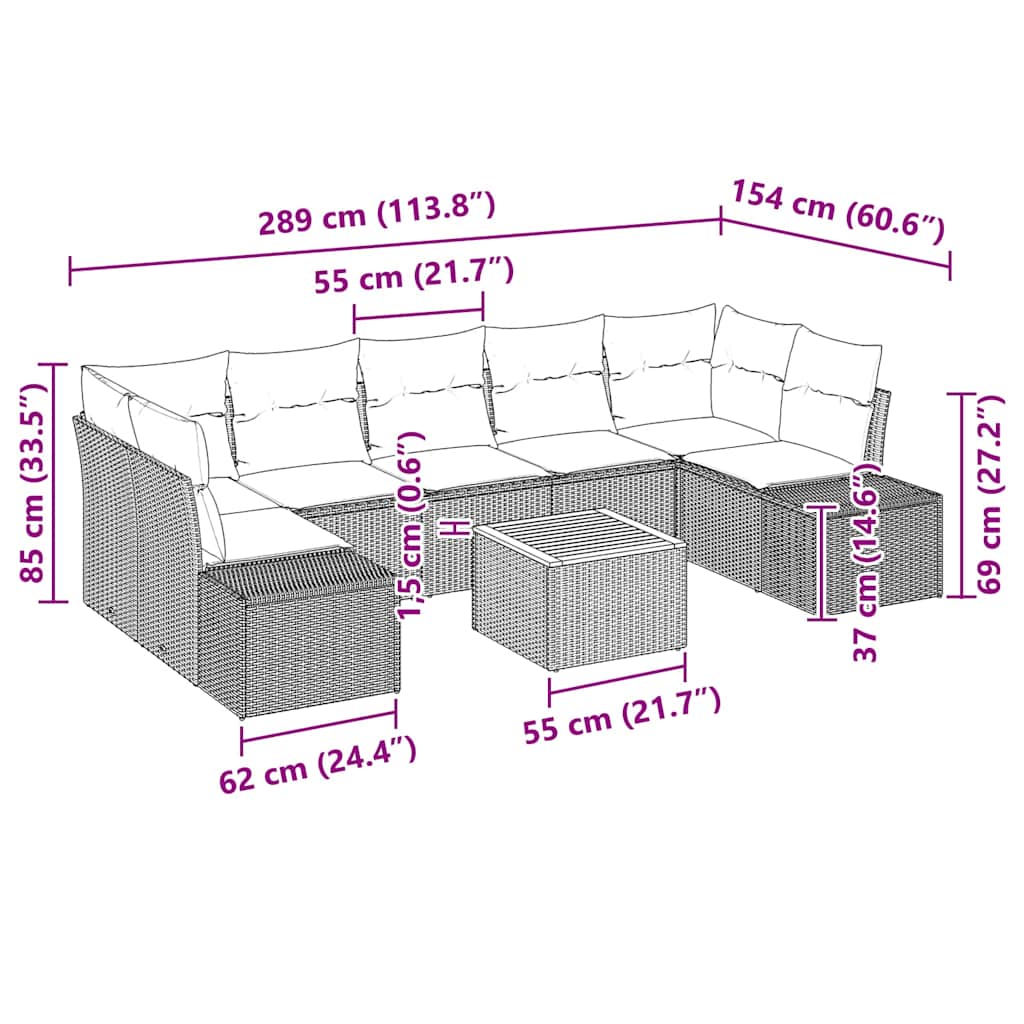 Gartensofa-set mit Kissen 8 pcs Beige Poly-Rattan
