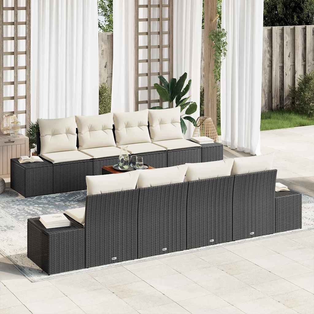 Gartensofa-set mit Kissen 9 pcs Schwarz Poly-Rattan