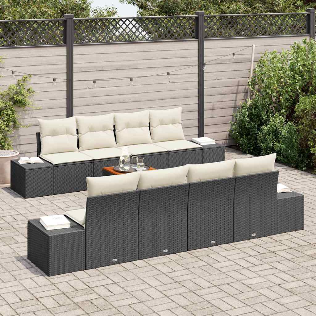 Gartensofa-set mit Kissen 9 pcs Schwarz Poly-Rattan