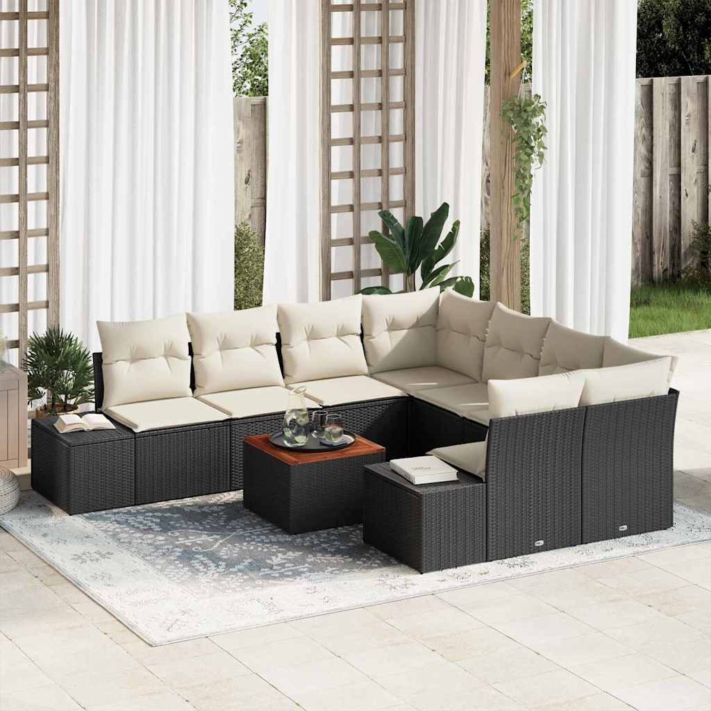 Gartensofa-set mit Kissen 9 pcs Schwarz Poly-Rattan