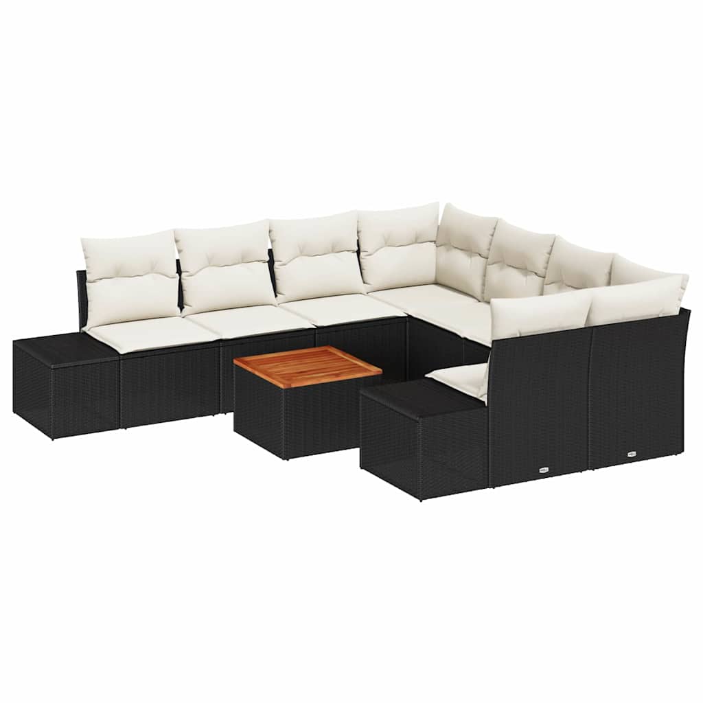 Gartensofa-set mit Kissen 9 pcs Schwarz Poly-Rattan