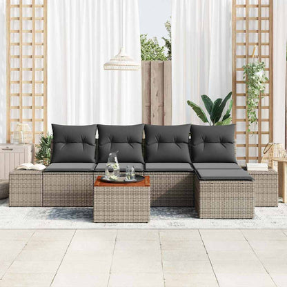Gartensofa-set mit Kissen 6 pcs Grau Poly-Rattan