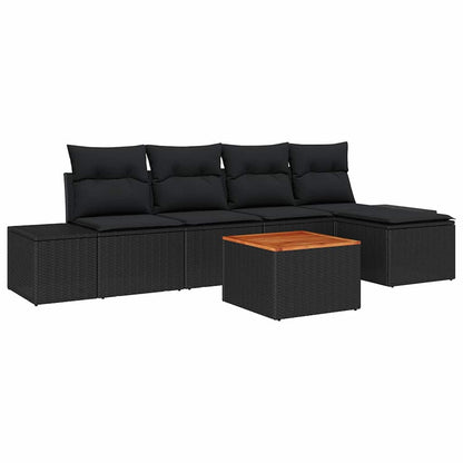 Gartensofa-set mit Kissen 6 pcs Schwarz Poly-Rattan