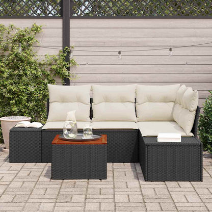 Gartensofa-set mit Kissen 5 pcs Schwarz Poly-Rattan