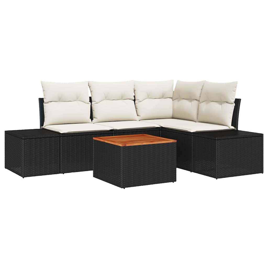 Gartensofa-set mit Kissen 5 pcs Schwarz Poly-Rattan