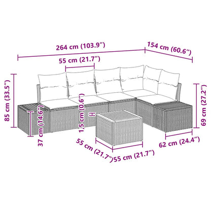Gartensofa-set mit Kissen 6 pcs Schwarz Poly-Rattan