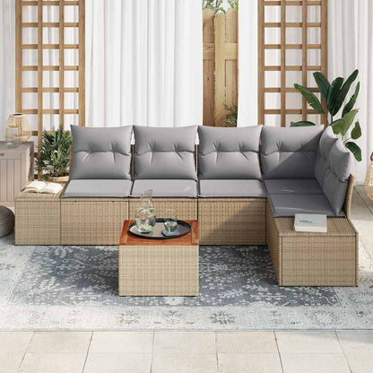 Gartensofa-set mit Kissen 6 pcs Beige Poly-Rattan