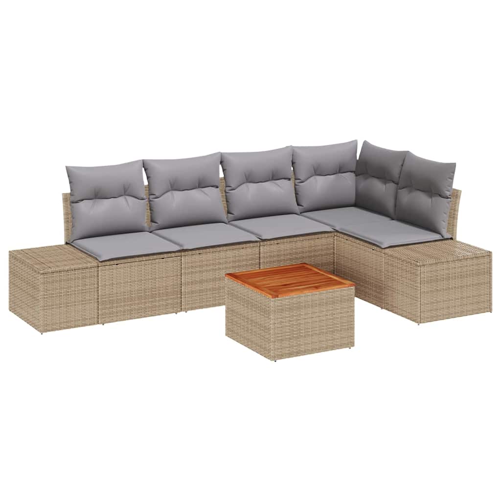 Gartensofa-set mit Kissen 6 pcs Beige Poly-Rattan