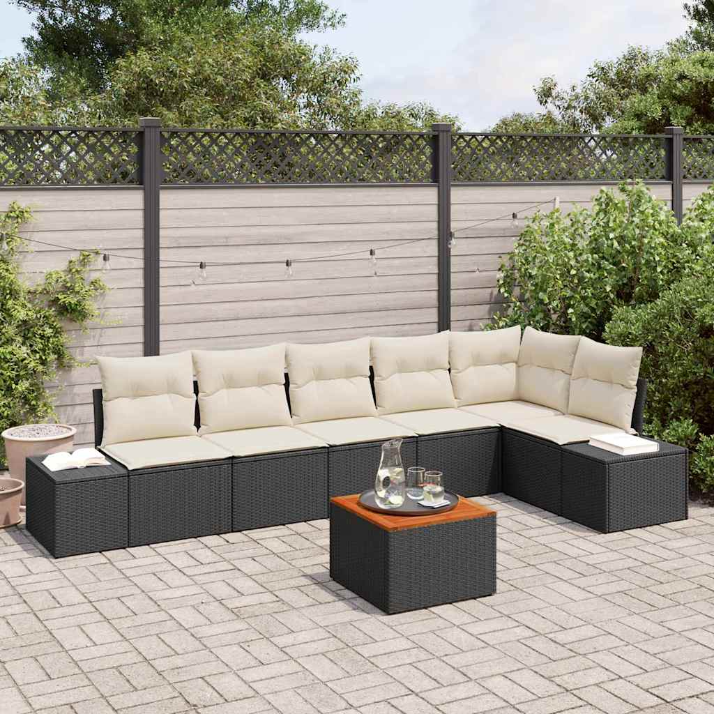 Gartensofa-set mit Kissen 7 pcs Schwarz Poly-Rattan