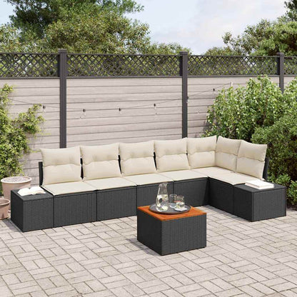 Gartensofa-set mit Kissen 7 pcs Schwarz Poly-Rattan