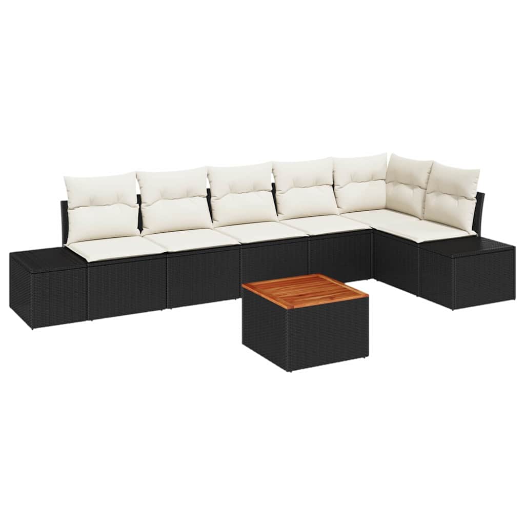 Gartensofa-set mit Kissen 7 pcs Schwarz Poly-Rattan
