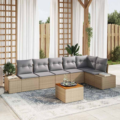 Gartensofa-set mit Kissen 7 pcs Beige Poly-Rattan