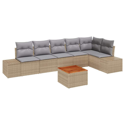 Gartensofa-set mit Kissen 7 pcs Beige Poly-Rattan