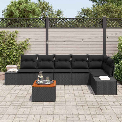 Gartensofa-set mit Kissen 7 pcs Schwarz Poly-Rattan