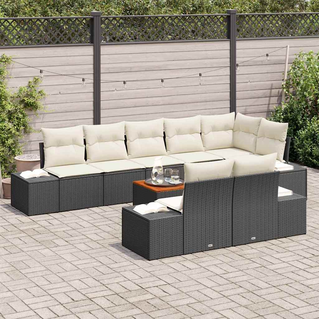 Gartensofa-set mit Kissen 9 pcs Schwarz Poly-Rattan