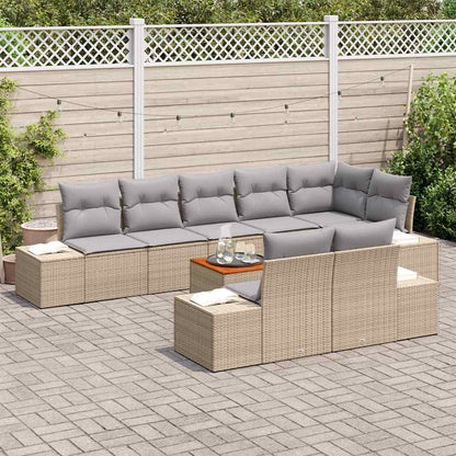 Gartensofa-set mit Kissen 9 pcs Beige Poly-Rattan