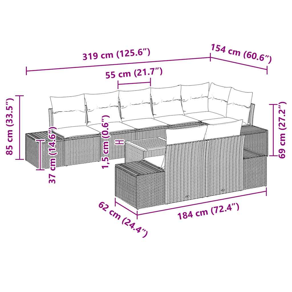 Gartensofa-set mit Kissen 9 pcs Beige Poly-Rattan