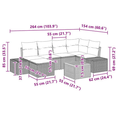 Gartensofa-set mit Kissen 7 pcs Schwarz Poly-Rattan